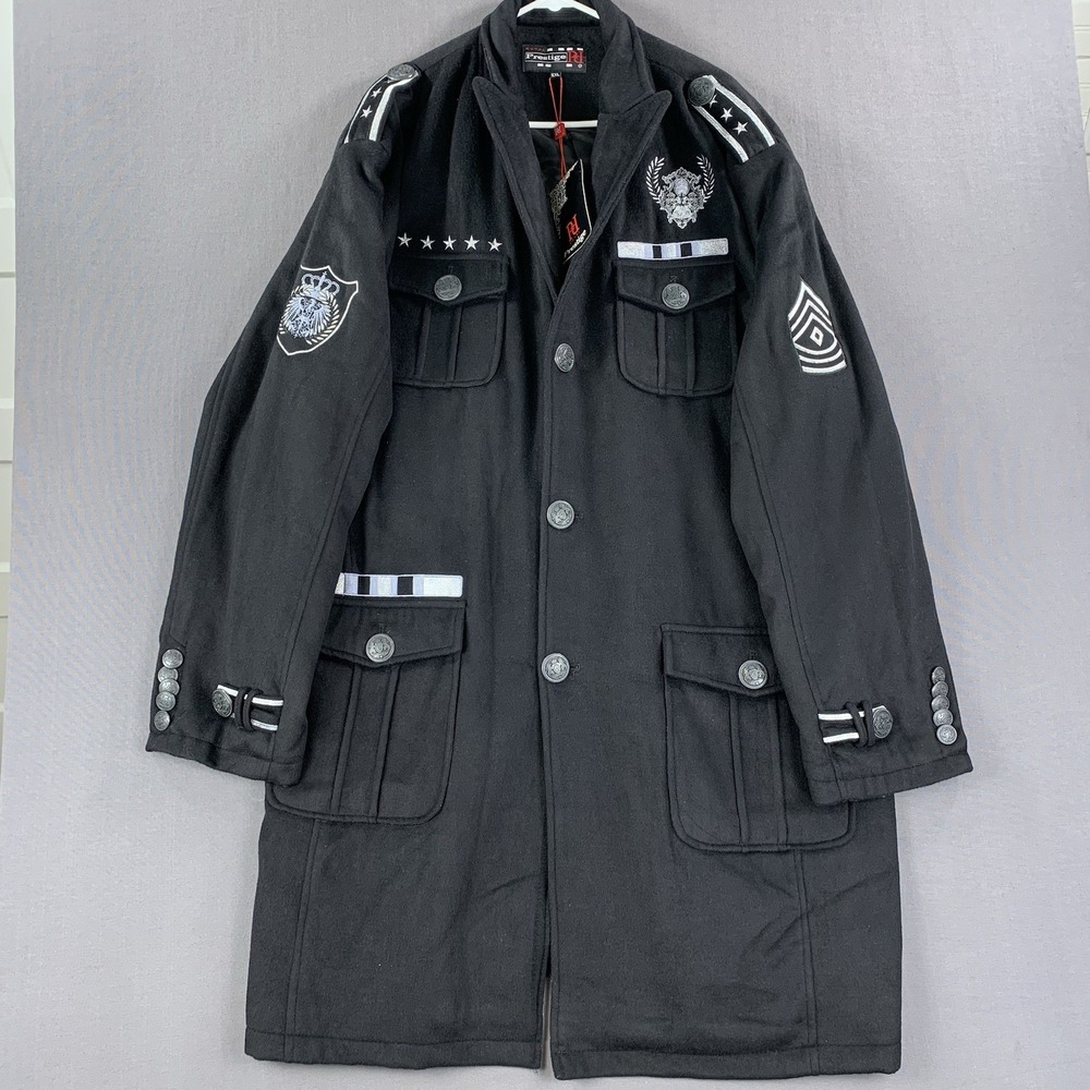 New Royal‎ Prestige Designer Army Military Trench Coat Wool Blazer Black Men 5XL